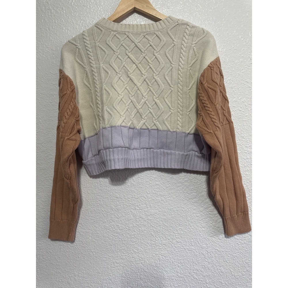 Kendall & Kylie Cream Cable Knit Cropped Color Block Sweater Small - Picture 7 of 7